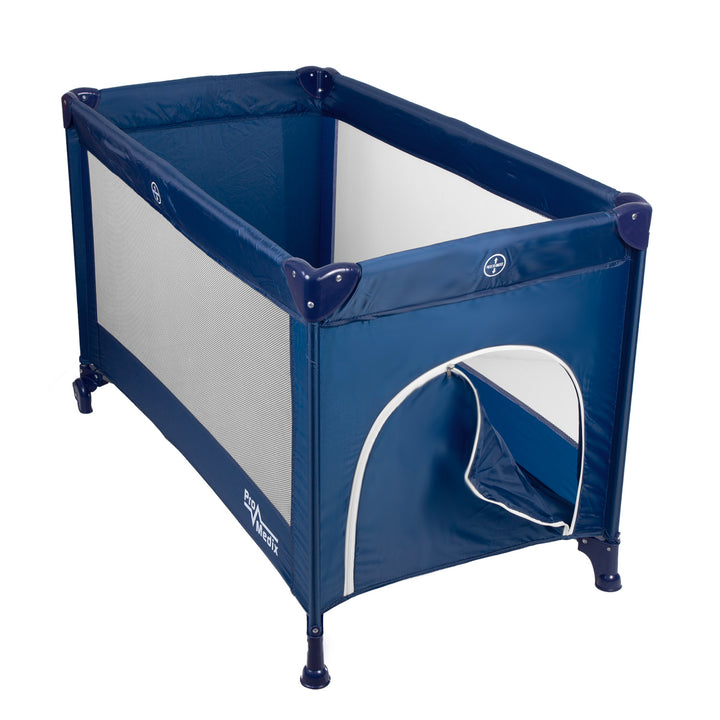 Lettino da viaggio Promedix, 125x65x74cm, blu, rotelle, copertura protettiva, PR-803B + Serratura porta scorrevole 2 pezzi GB116