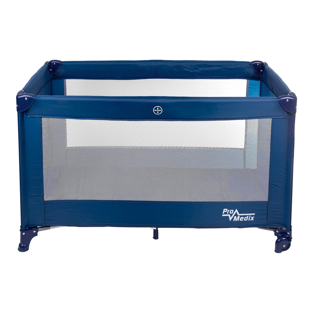 Lettino da viaggio Promedix, 125x65x74cm, blu, rotelle, copertura protettiva, PR-803B + Serratura porta scorrevole 2 pezzi GB116
