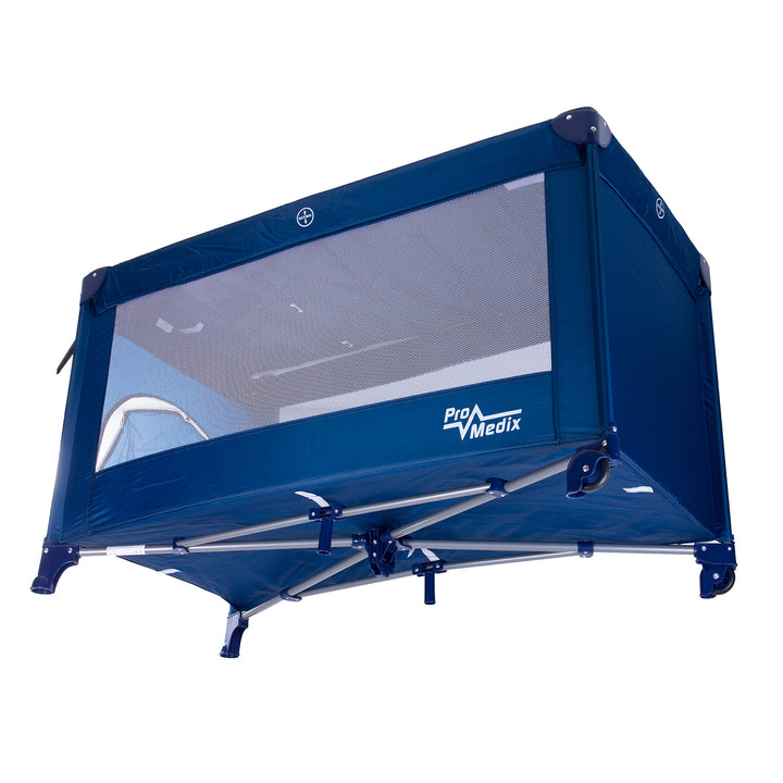 Lettino da viaggio Promedix, 125x65x74cm, blu, rotelle, copertura protettiva, PR-803B + Serratura porta scorrevole 2 pezzi GB116