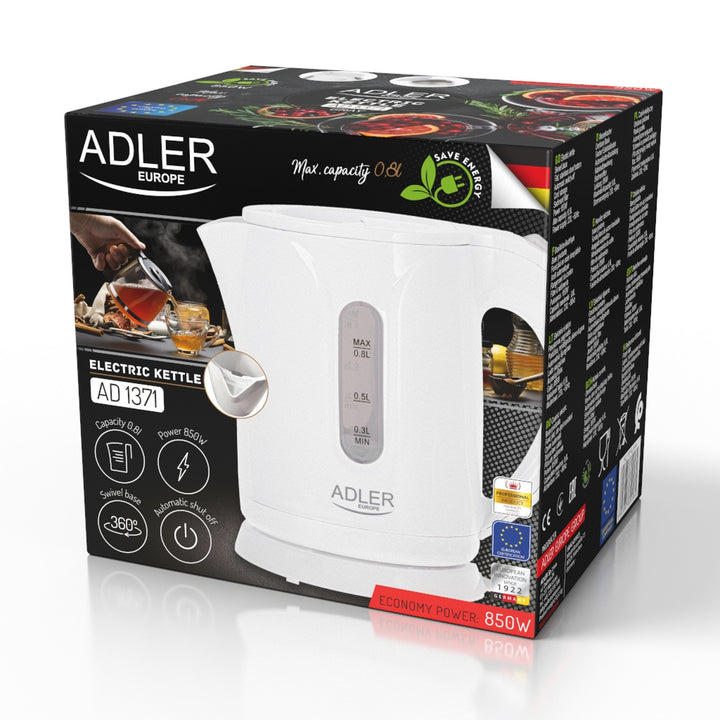 Bollitore elettrico senza fili Adler, capacità 0,8 L, potenza 850 W, AD1371