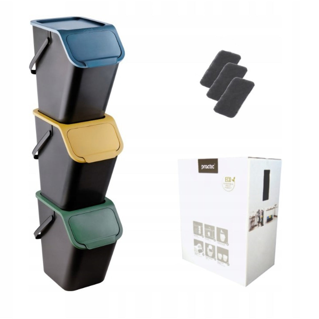 Set di 3 contenitori per la raccolta differenziata Practic Bini da 25 l + filtri Bini