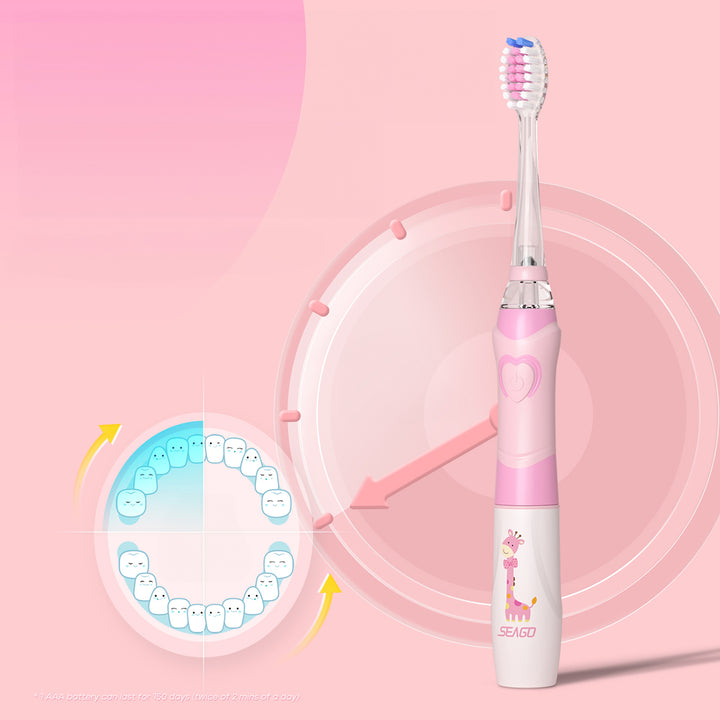 Spazzolino sonico per bambini SEAGO, rosa, 1xAA 1,5 V (non incluso),3 Testine di ricambio, SG-977 Rosa