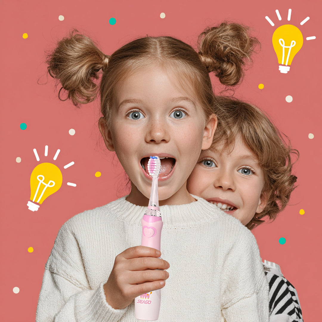 Spazzolino sonico per bambini SEAGO, rosa, 1xAA 1,5 V (non incluso),3 Testine di ricambio, SG-977 Rosa