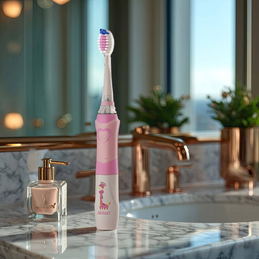 Spazzolino sonico per bambini SEAGO, rosa, 1xAA 1,5 V (non incluso),3 Testine di ricambio, SG-977 Rosa