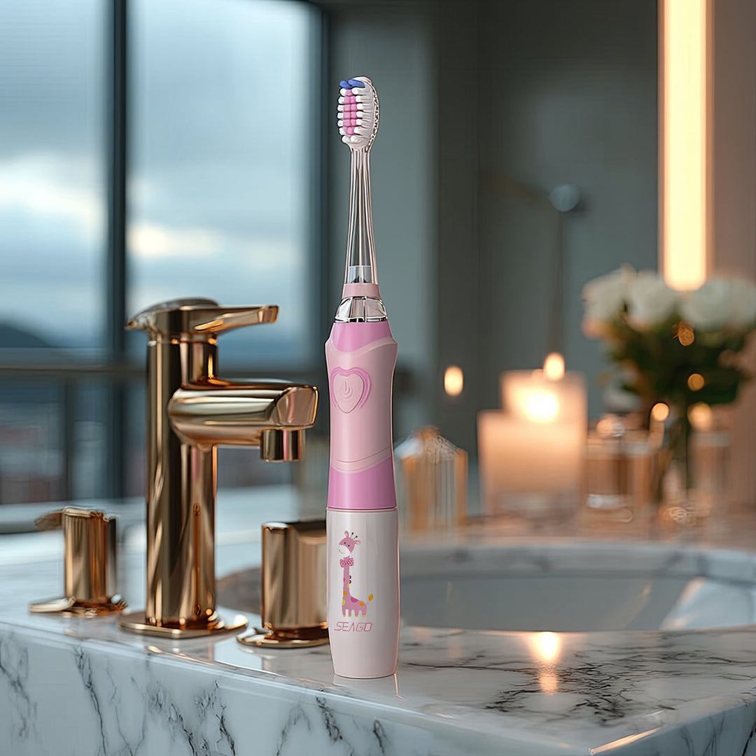Spazzolino sonico per bambini SEAGO, rosa, 1xAA 1,5 V (non incluso),3 Testine di ricambio, SG-977 Rosa