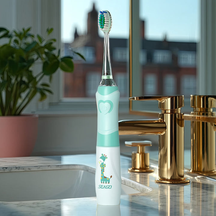 Spazzolino sonico per bambini SEAGO, colore verde, 1xAA 1,5V (non incluso), 3 Testine di ricambio , SG-977 Verde
