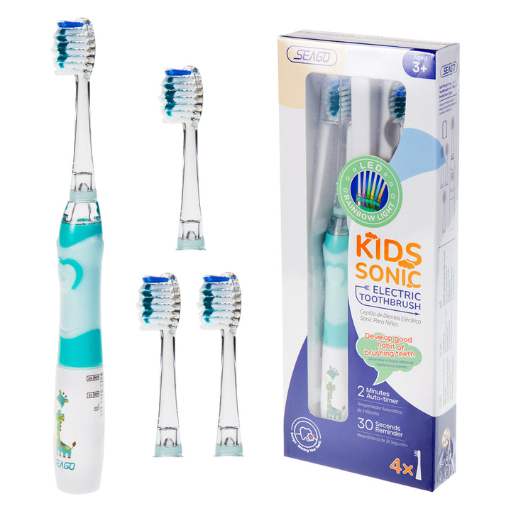 Spazzolino sonico per bambini SEAGO, colore verde, 1xAA 1,5V (non incluso), 3 Testine di ricambio , SG-977 Verde
