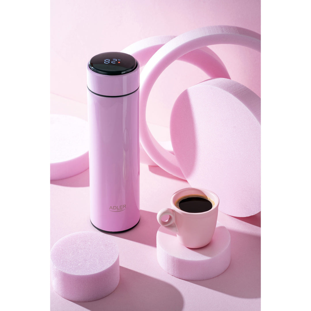 Thermos Adler, display touchscreen LED, capacità 473 ml, colore rosa, AD 4506