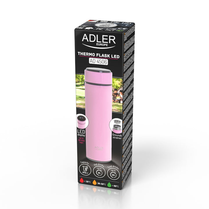 Thermos Adler, display touchscreen LED, capacità 473 ml, colore rosa, AD 4506