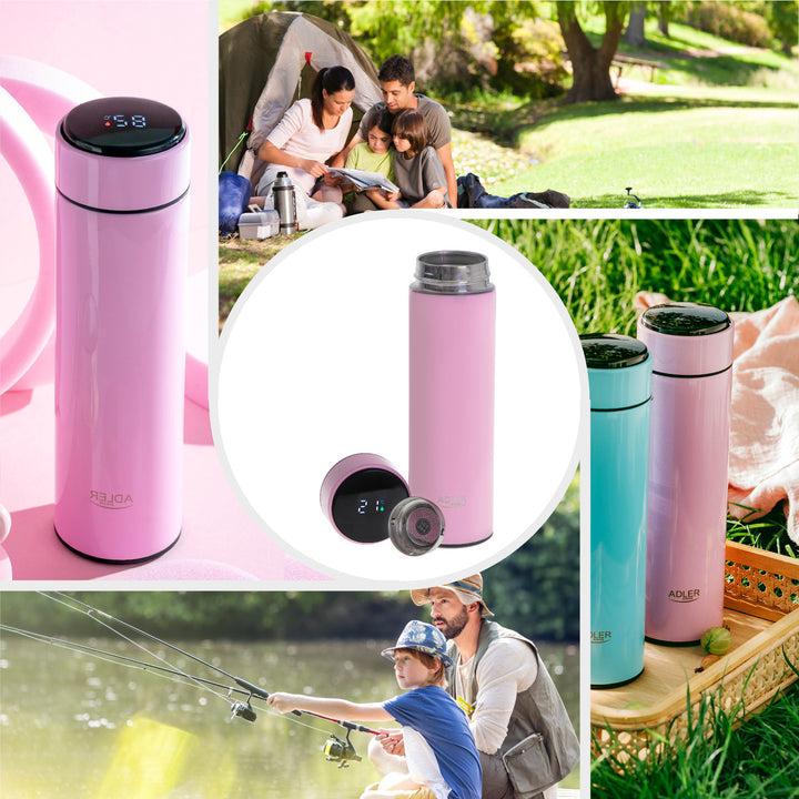 Thermos Adler, display touchscreen LED, capacità 473 ml, colore rosa, AD 4506
