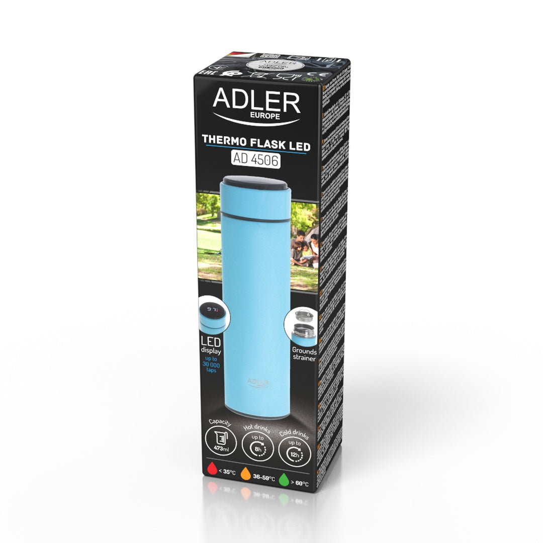 Thermos Adler, display touchscreen LED, capacità 473 ml, colore blu, AD 4506