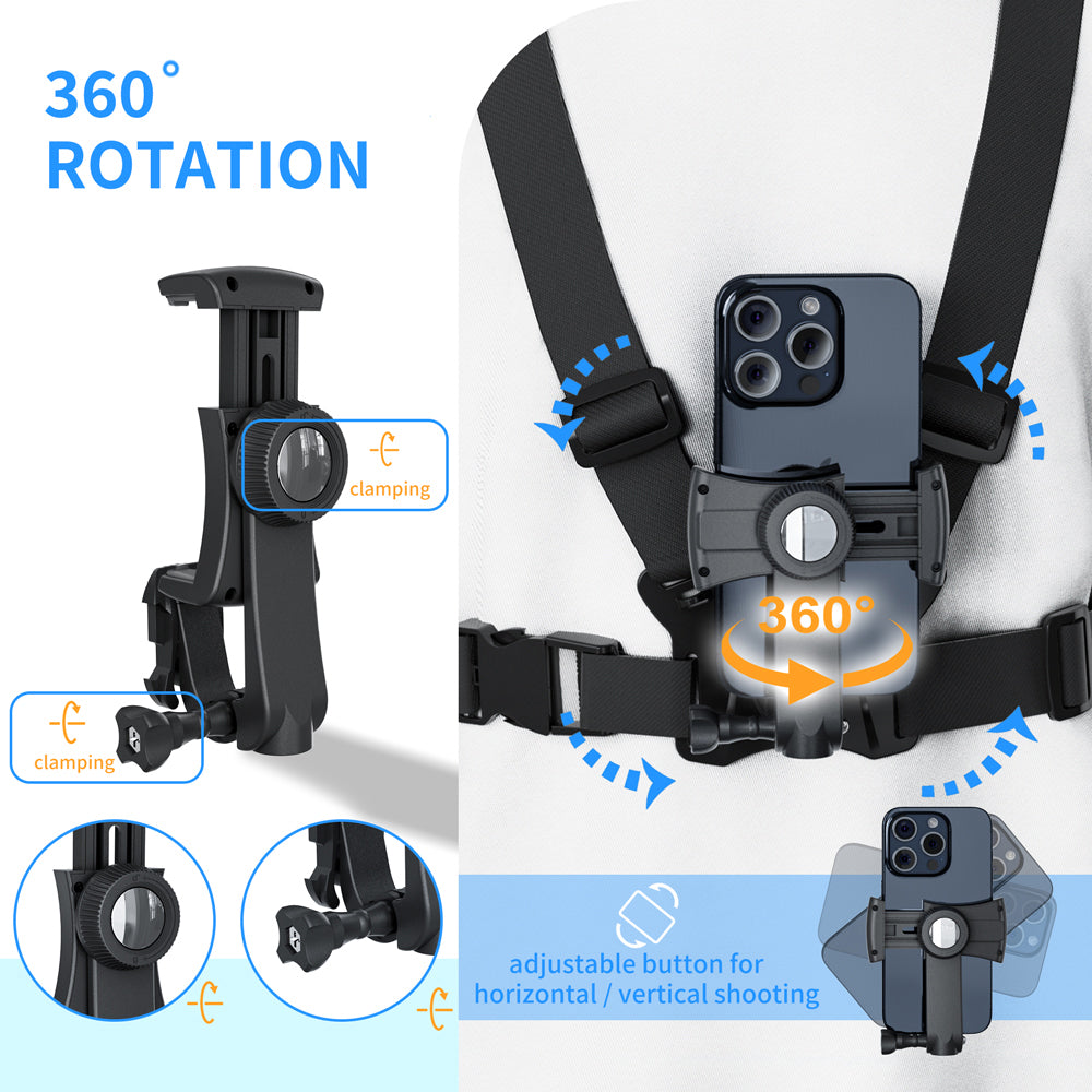 Imbracatura per telefono Maclean Sports, universale, per telefono, fotocamera, compatibile con GoPro e altre fotocamere, supporto girevole, MC-294