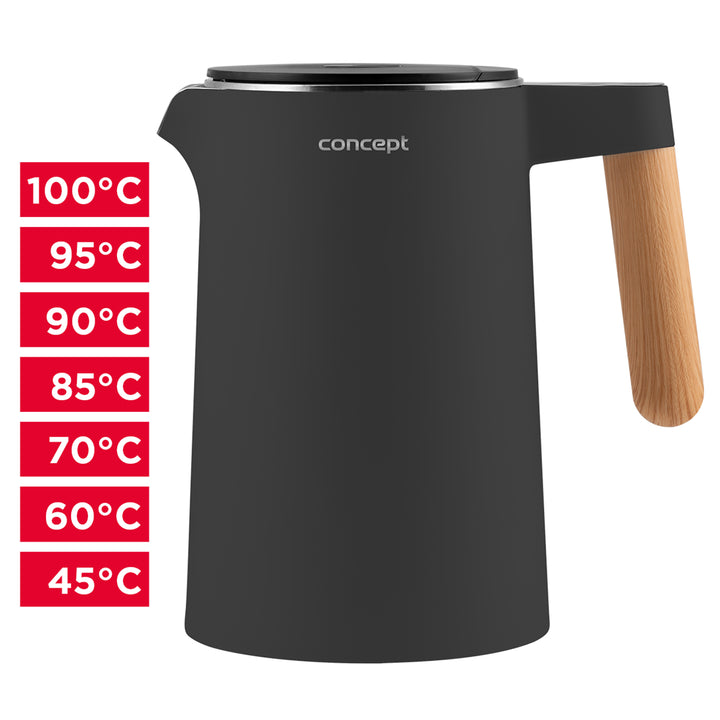 Bollitore elettrico da 1,5L con controllo della temperatura Concept RK3302 antracite con spina britannica