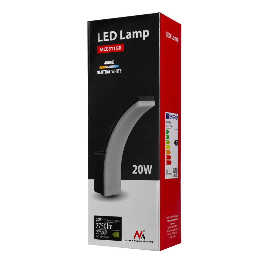 Lampada LED grigio 20W 2750lm bianco neutro 4000K IP65 Maclean MCE511 GR