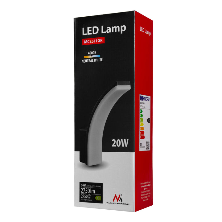 Lampada LED grigio 20W 2750lm bianco neutro 4000K IP65 Maclean MCE511 GR