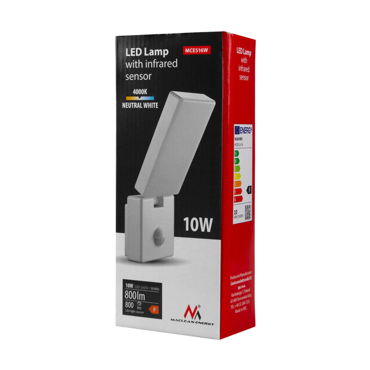 Maclean MCE516 W Lampada LED con sensore di movimento crepuscolare, colore bianco 10W IP65 800lm 4000K