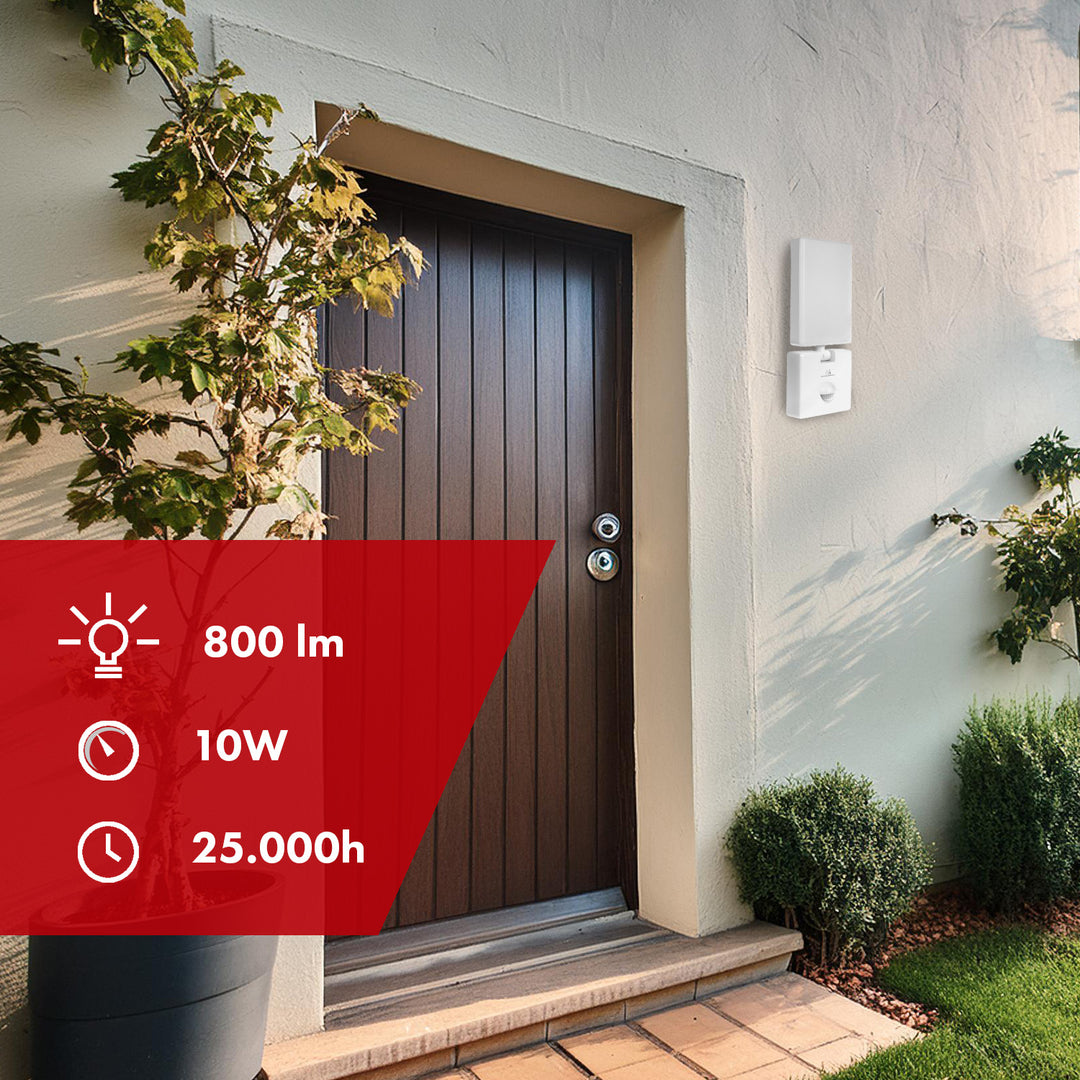 Maclean MCE516 W Lampada LED con sensore di movimento crepuscolare, colore bianco 10W IP65 800lm 4000K