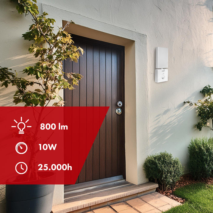 Maclean MCE516 W Lampada LED con sensore di movimento crepuscolare, colore bianco 10W IP65 800lm 4000K