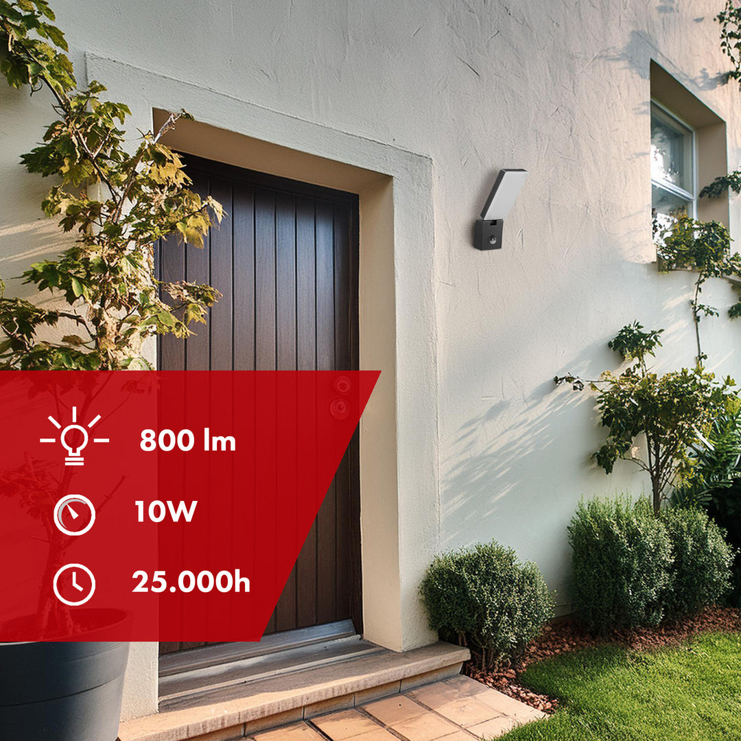Maclean Lampada a LED con sensore movimento e crepuscolare 10W IP65 800lm 4000K, nero, MCE516 N