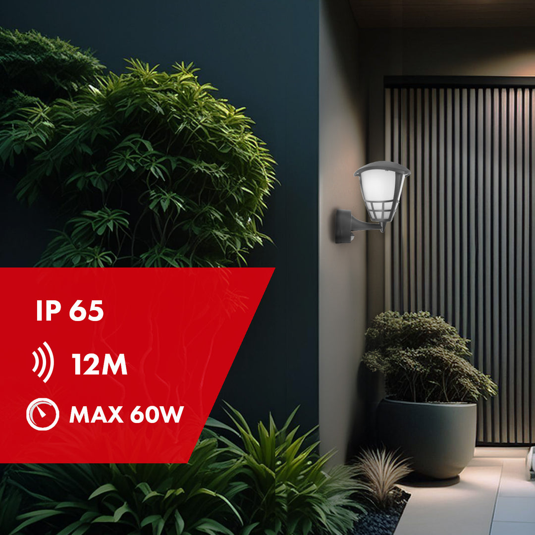 Maclean MCE518 GR Lampada  da parete con sensore di movimento 1xE27 grigio IP65 max 60W