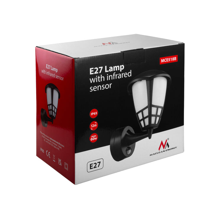 Maclean MCE518 B  Lampada da parete con sensore1xE27 nero IP65 max 60W