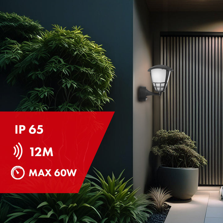 Maclean MCE518 B  Lampada da parete con sensore1xE27 nero IP65 max 60W