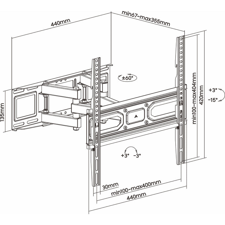 ART Supporto TV, 32-70'', 40kg, nero, VESA 400x400, AR-89