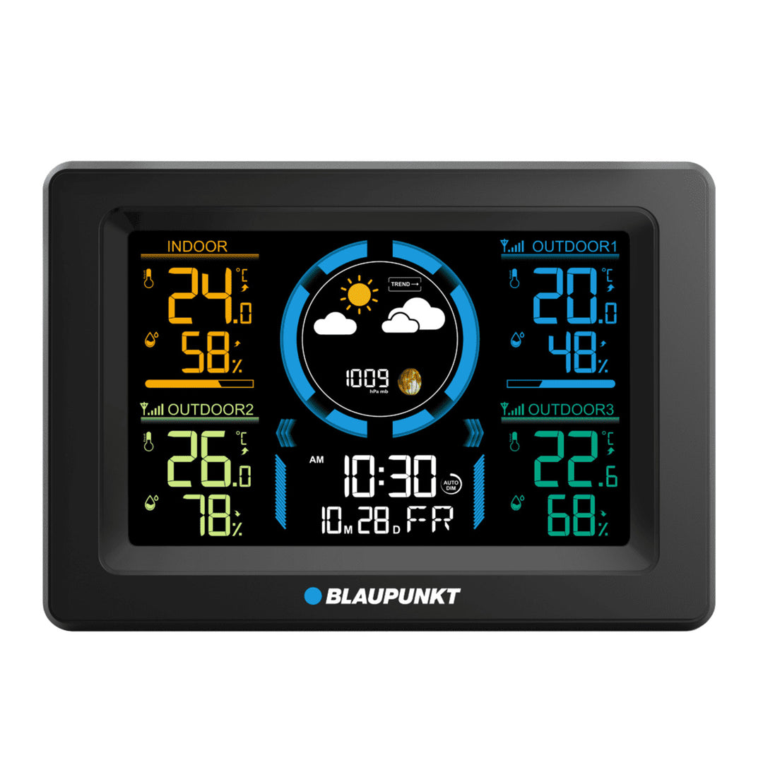 Stazione meteo Blaupunkt, igrometro, pressione, previsioni, 3 sensori, WS40BK