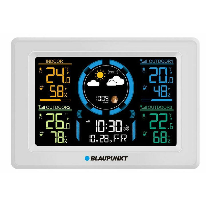 Stazione meteo Blaupunkt, igrometro, pressione, previsioni, ora, data, 3 sensori, WS40WH