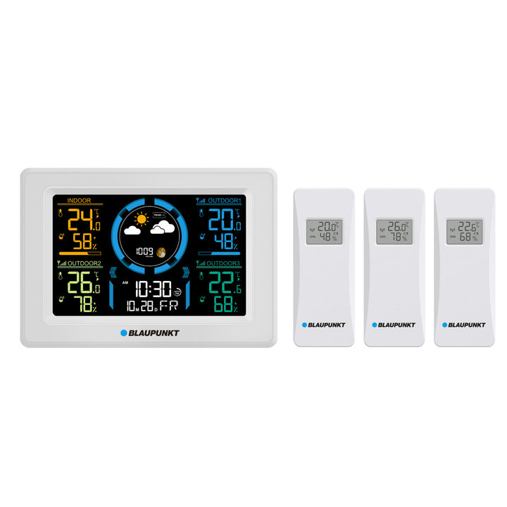 Stazione meteo Blaupunkt, igrometro, pressione, previsioni, ora, data, 3 sensori, WS40WH