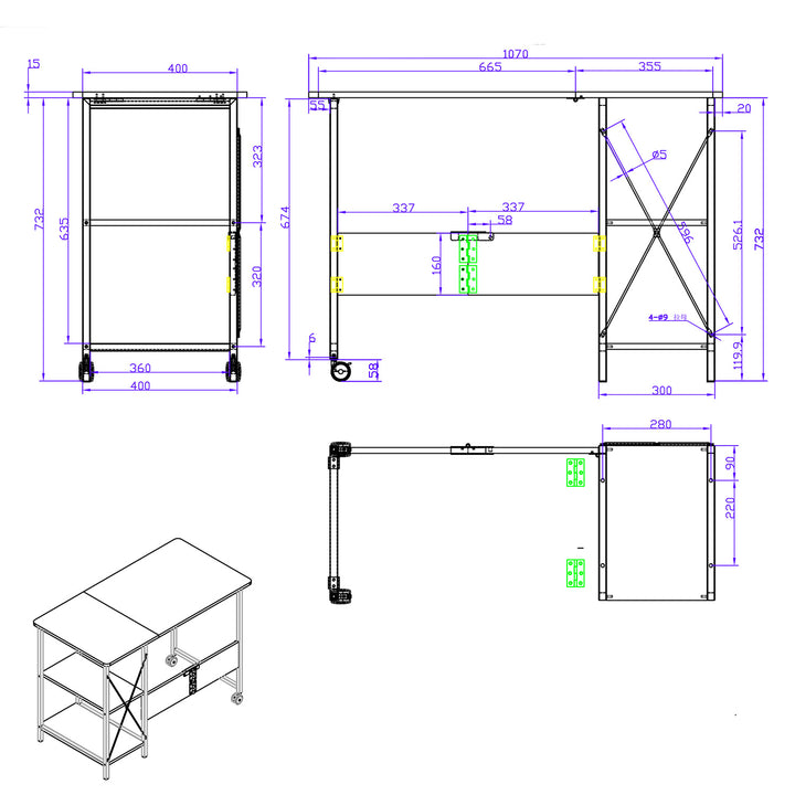 Maclean  MC-411 W Scrivania pieghevole loft max 150 kg dimensioni: 107x45x75cm, con piano, colore faggio chiaro