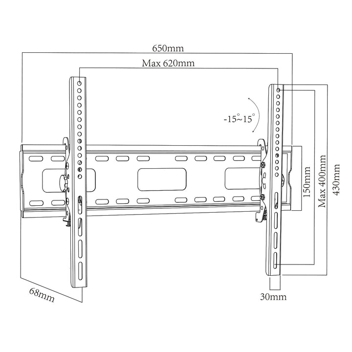 Supporto TV Maclean, max VESA 600x400, 32-90", 80kg, regolazione dell'inclinazione +15°~-15°, MC-421