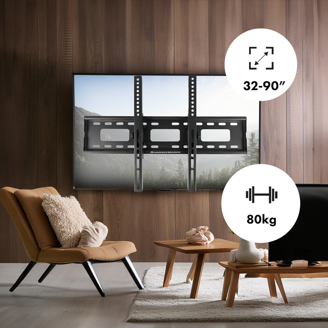 Supporto TV Maclean, max VESA 600x400, 32-90", 80kg, regolazione dell'inclinazione +15°~-15°, MC-421