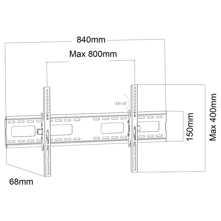 Supporto TV Maclean, VESA max 800x400, 43-100", 120 kg, regolazione dell'inclinazione +15°~-15°, MC-422