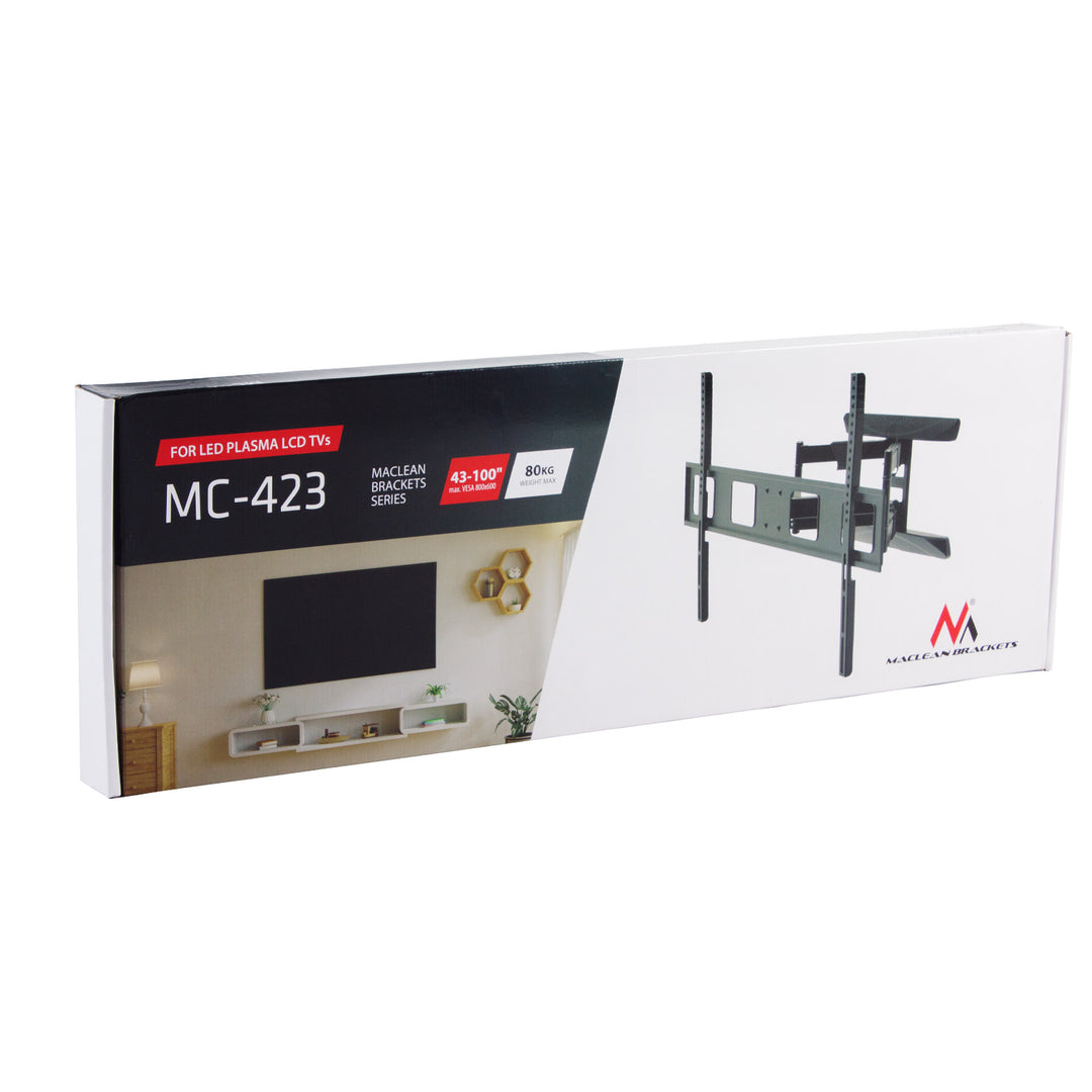 Supporto TV Maclean, VESA max 800x600, 43-100", 80 kg, regolazione angolo orizzontale e verticale, doppio braccio, 50-500 mm, nero, MC-423