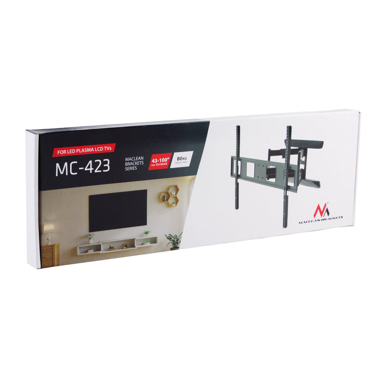 Supporto TV Maclean, VESA max 800x600, 43-100", 80 kg, regolazione angolo orizzontale e verticale, doppio braccio, 50-500 mm, nero, MC-423