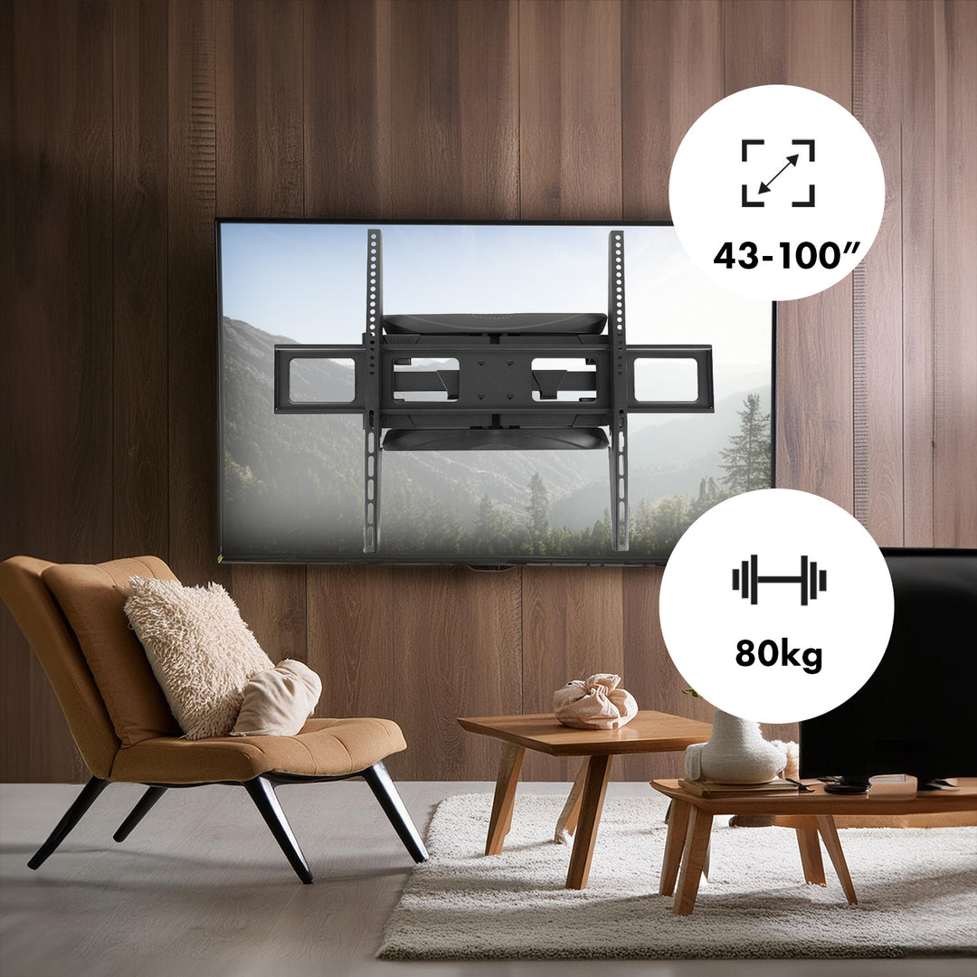 Supporto TV Maclean, VESA max 800x600, 43-100", 80 kg, regolazione angolo orizzontale e verticale, doppio braccio, 50-500 mm, nero, MC-423
