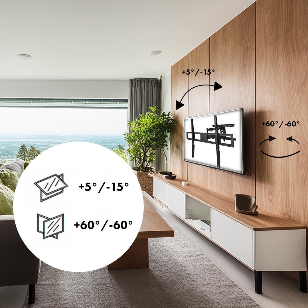 Supporto TV Maclean, VESA max 800x600, 43-100", 80 kg, regolazione angolo orizzontale e verticale, doppio braccio, 50-500 mm, nero, MC-423