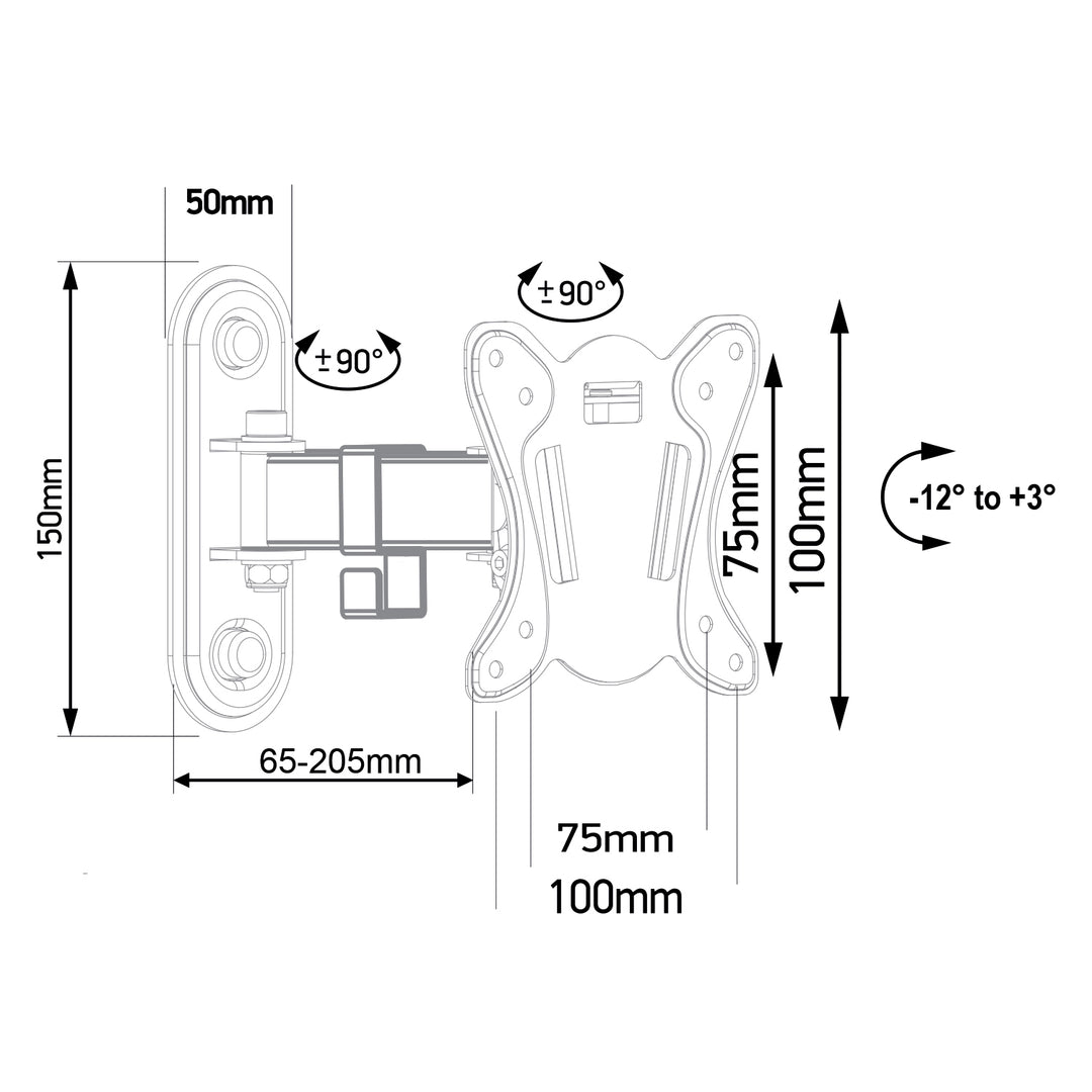 Staffa Maclean per TV o monitor da parete, max. VESA 100x100, 13-32", 30 kg, nero, MC-416