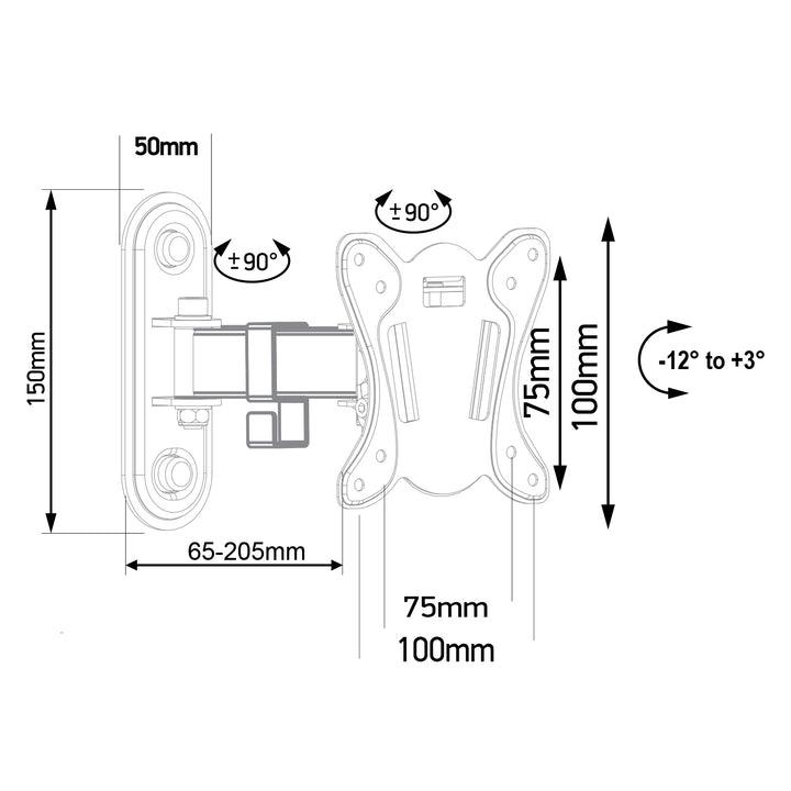 Staffa Maclean per TV o monitor da parete, max. VESA 100x100, 13-32", 30 kg, nero, MC-416