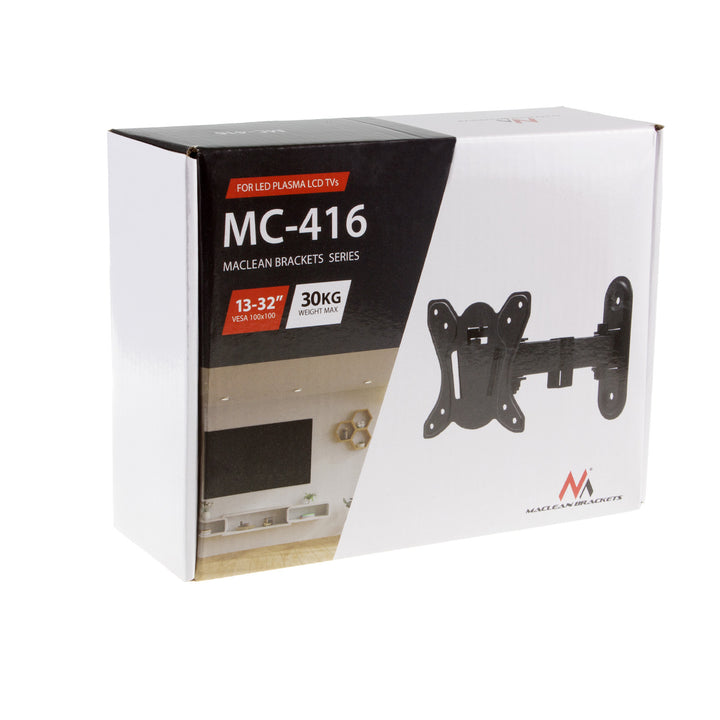Staffa Maclean per TV o monitor da parete, max. VESA 100x100, 13-32", 30 kg, nero, MC-416