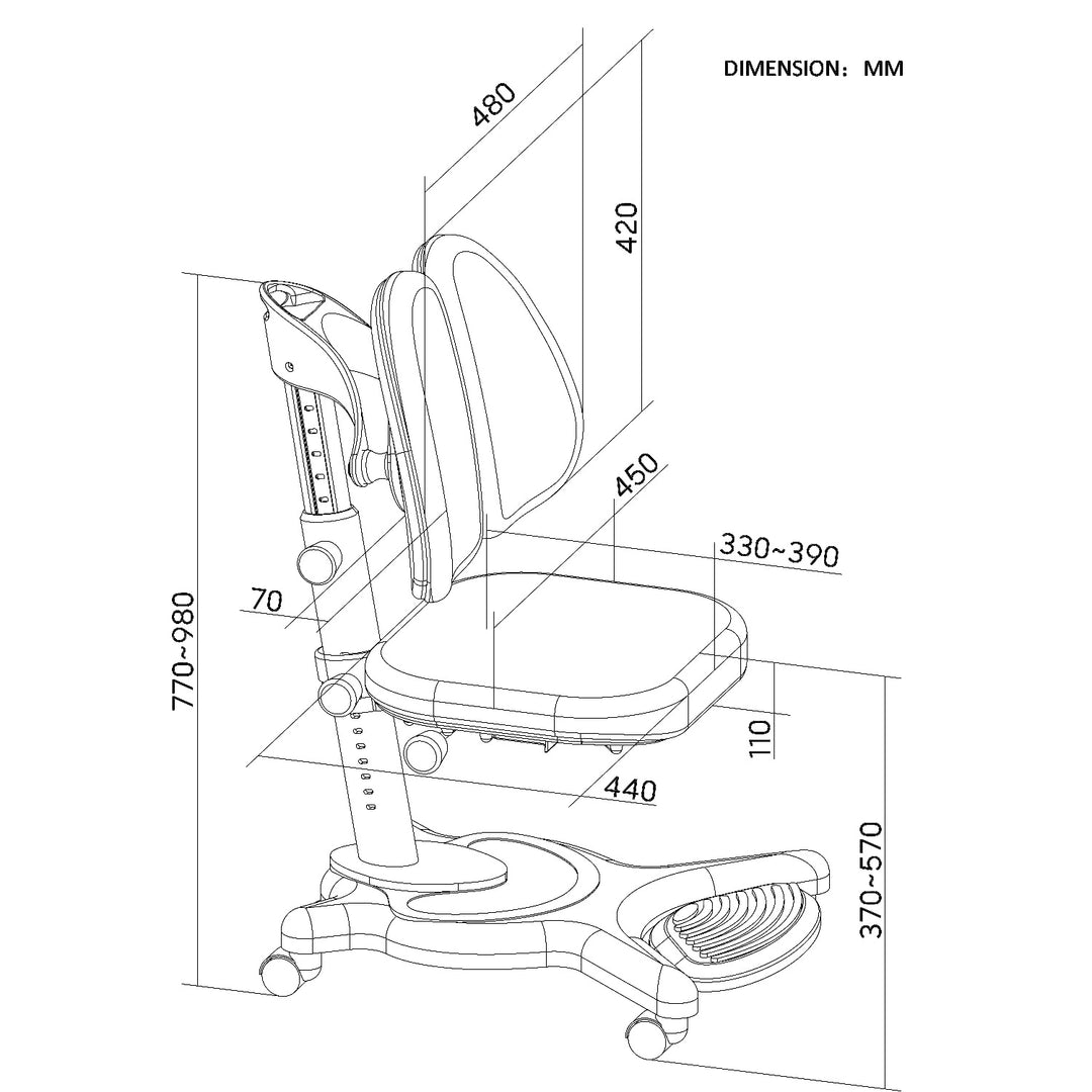 Sedia per bambini Ergo Office, poggiatesta regolabile, altezza regolabile, max 75 kg, ER-484N
