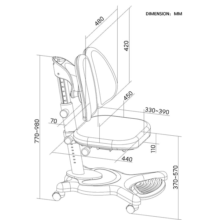 Sedia per bambini Ergo Office, poggiatesta regolabile, altezza regolabile, max 75 kg, ER-484N