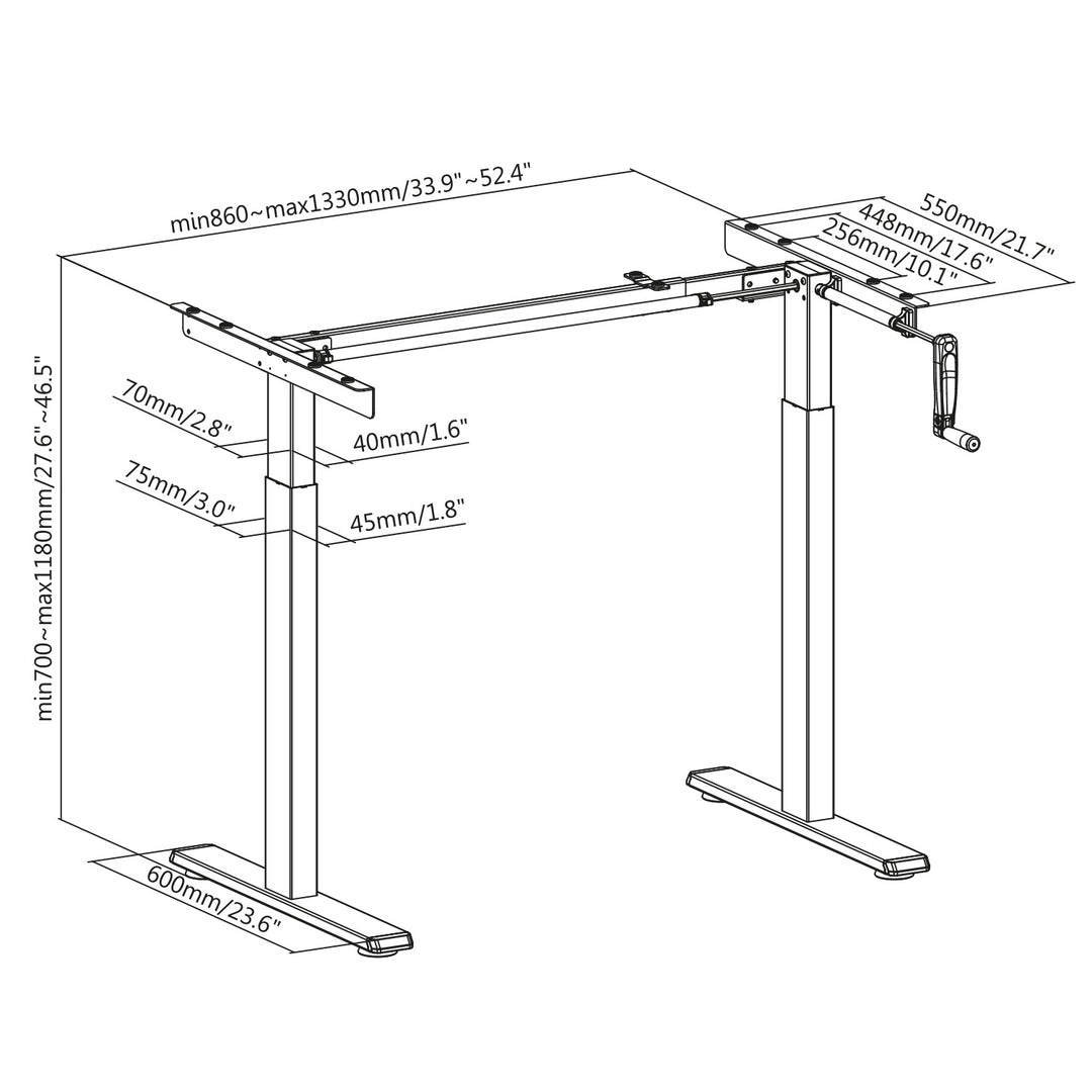 Scrivania Maclean, regolazione manuale dell'altezza, senza piano, per lavorare in piedi e seduti, max 60 kg, altezza massima 120 cm, MC-790NG