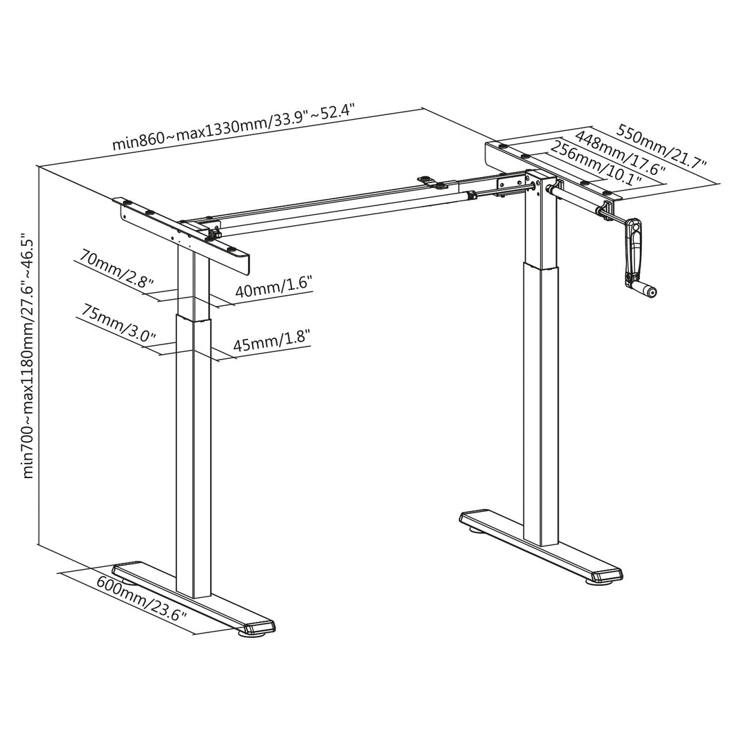Scrivania Maclean, regolazione manuale dell'altezza, senza piano, per lavorare in piedi e seduti, max 60 kg, altezza massima 120 cm, MC-790NB