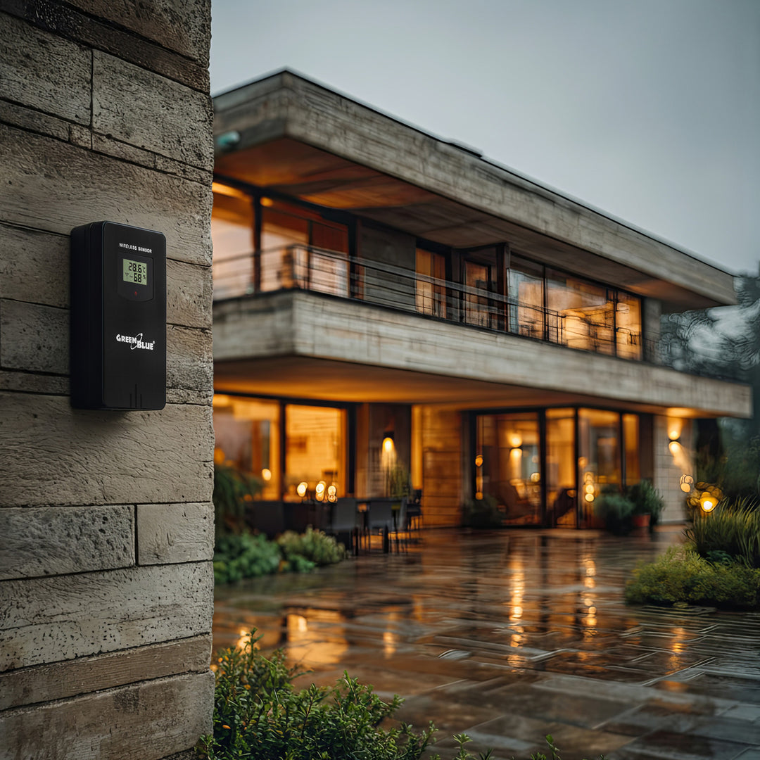 Stazione meteo wireless GreenBlue, a colori, con DCF, fasi lunari, barometro, calendario, alimentazione, GB540N