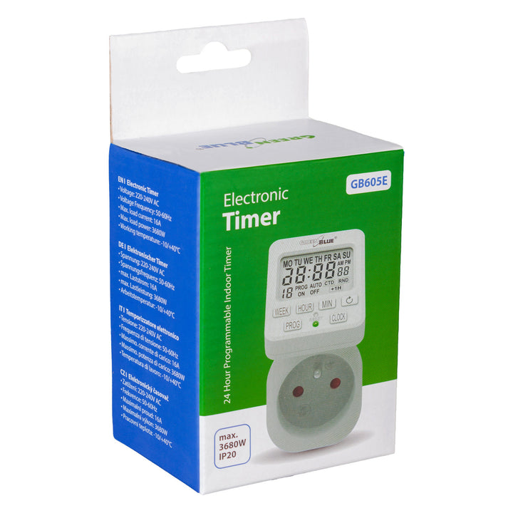 Interruttore orario digitale GreenBlue - Timer, carico massimo 16A, IP20, GB605 E