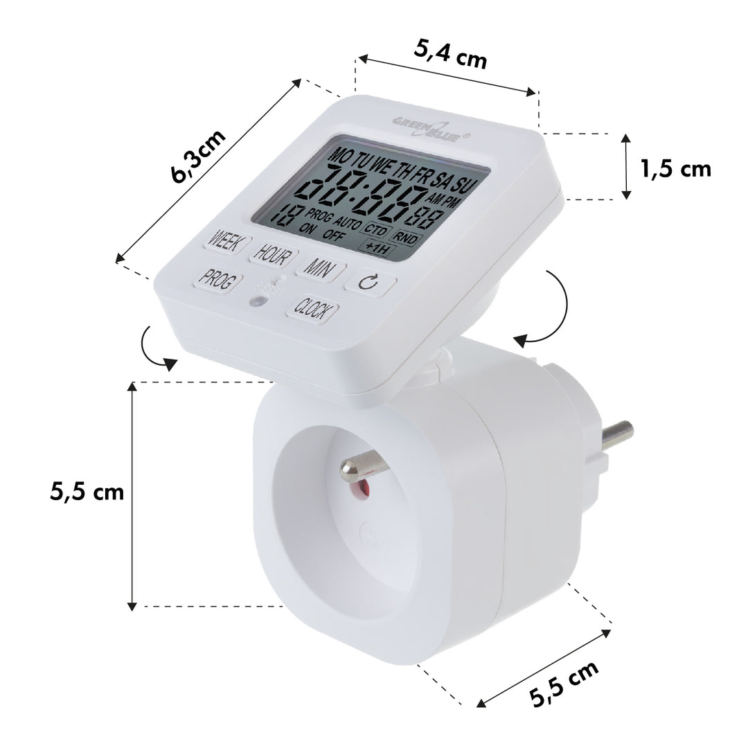Interruttore orario digitale GreenBlue - Timer, carico massimo 16A, IP20, GB605 E