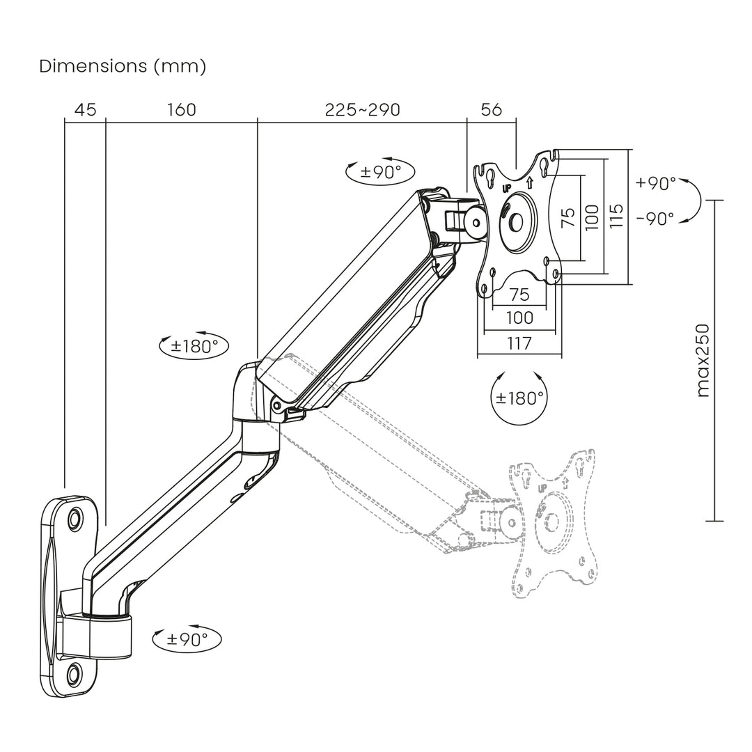 Supporto a parete per monitor a doppio braccio Maclean, 17-32", 9 kg max, MC-332
