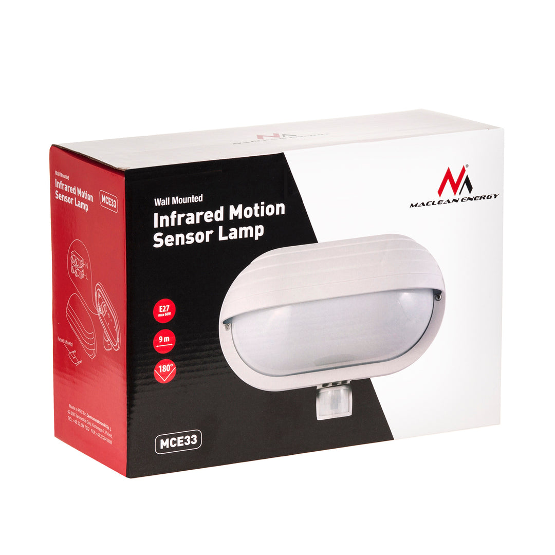 Apparecchio a parete Maclean, con sensore PIR, max. 60W, 180°, MCE33 W + LED 11W